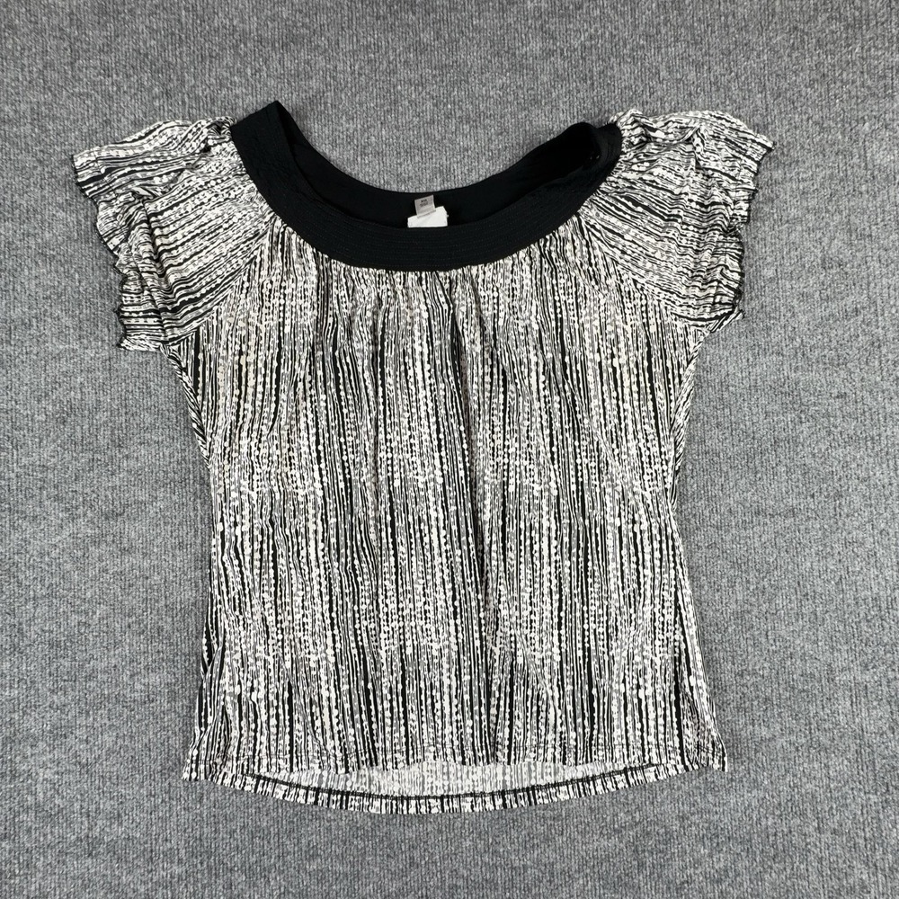 Worthington Blouse Womens XL Black White Stripe Flutter Sleeve Scoop Neck Jersey
